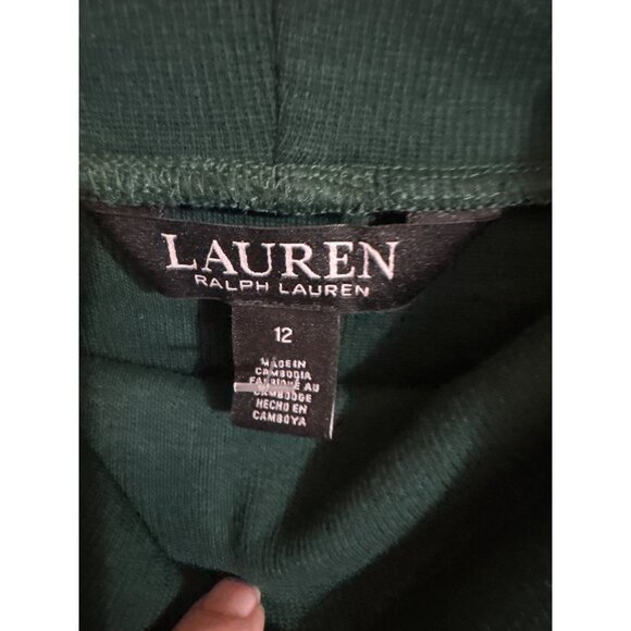 Lauren Ralph Lauren Sz 12 Green Turtleneck Midi Sweater Dress W/ Gold Button Cuf - Picture 5 of 6